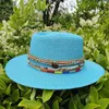 Beralar Kadınlar Zincir Saman Şapkası 7cm Brim Bim Boater Plaj Güneş Seyahat Kapağı Lady Yaz Geniş Koruma Şapkaları Toptan