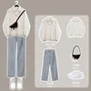 Pakken Herfstpak voor dames Academie Koreaanse stijl los overhemd met lange mouwen gebreid vest jeans driedelig Indie Pop trend casual