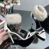 Pointed Toe Fur decro Sandals Women Stiletto Heels Slippers Designer Solid Color Fashion Summer Mules Causal Shoes
