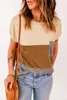 Brown ColorBlock Pocketed Cap Sleeve Top 2023 Hot New Q4WJ#