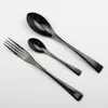 Set di stoviglie JANKNG 4 pezzi / lotto Set di posate per lucidatura in acciaio inossidabile nero Stoviglie da cucina Forchetta Coltello da bistecca Cucchiaino da tè Set da tavola 230518