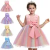 Girl Dresses Girl's Fashion Flower Girls kleedt schattige grote boog kleurrijke mesh verjaardagsfeestje prinses kinderen kerstkostuum 2-9y kinderen