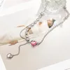 Pendant Necklaces Pink Heart Stitching Pearl Necklace Korea Luxury Niche Clavicle Chain INS 2023 Women's Jewelry Gifts