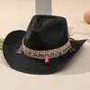 Wide Brim Hats Bucket Wholesale Women Pink Tassel Cowboy Floppy Beach Summer Straw Ladies UV Protection Panama Sun 230517