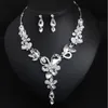Wedding Jewelry Sets Luxury Big Blue Water Drop Flower Crystal Bridal Jewelry Sets Women Statement Gold Color Necklace Earrings Set For Wedding 230518