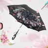 Fashion Windproof Reverse Umbrella Folding Double Layer Inverted Rain Umbrella Self Stand Inside Out Rain Protection C-Hook Hands I479