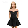 Party Dresses Sequin Lace Homecoming With Pockets Off Shoulder A-Line Short Prom For Teenagers Burgundy Mini Cocktail Dress