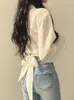 Women's Blouses Slim Thin Blouse Women Korean Chic All-match Casual Crop Tops Female Summer Back Lace-up Bow Design Long Sleeve Short Shirt