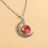 Pendentifs Colliers Rouge Lumineux Lune Collier Phosphorescent Mode Temps Gemme Verre Ciel Pour Femme