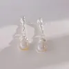 Baumelnde Ohrringe, Vintage-Hongkong-Design, minimalistisches Kupfermetall mit natürlichen Perlenohrringen mit S925-Silbernadel-Ohrstecker für eleganten Schmuck