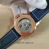 Con scatola documenti orologio da uomo 47mm sommergibile PAM01074 PAM1074 quadrante blu cinturini in pelle oro rosa 18 carati orologi da polso da uomo automatici meccanici trasparenti