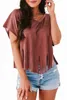 red Fringe Hem V Neck T Shirt 2023 Hot New 2023 Hot New i1rY#