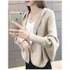 Women's Knits & Tees Long Sleeve Autumn Hooded Women Open Stitch Casual Bat Wing Chic Cardigans Loose Sweater Soft Outwear With HoodWomen's