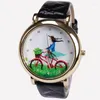 Polshorloges gnova platina vrouwen kijken grote dial hat girl fiets lente mode quartz polswatch pu lederen retro vintage genède stijl a082