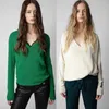 Zadig Voltaire 23SS女性デザイナーファッション新しいクラシックスリーブレターハンギングウールVネック100％カシミアニットウェアプルオーバージャンパーセーター