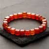 Strand Natural Smooth Cube Square Agates Beaded Bracelet For Women Men Energy Balance Crack Stone Elastic Bracelets Bangles Jewelry