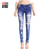 Jeans Catonatoz 2045 Låg midja nödställda jeans Nya damer Bomull Denim Pants Stretch Womens Ripped Skinny Denim Jeans For Female