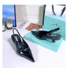 Women sandal low heel Triangle Brushed leather slingback black leather pointe toe sling back designer pumps rubber sole with box 35-42