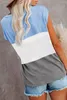 Sky Blue ColorBlock Pocketed Cap Sleeve Top 2023 Hot New 06ew#