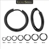 Stud LUXUSTEEL Men's Simple Hoops Earrings Black Color Stainless Steel Clip Earring for Men Women Rock Hiphop Circle Ear 2 Pieces Z0517