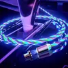 3 in1磁気ケーブル流れる光LEDサムスンS10のマイクロUSBケーブル電話磁石充電器タイプCケーブルの充電
