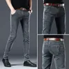 Heren jeans merk kleding mannen jeans grijze elasticiteit slanke mager zakelijk zakelijk klassieke editie type comfortabele mannelijke denim broek 230517