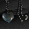 Collane con ciondolo Donna Labradorite naturale Collana con cuore d'amore Pietra di luna Gemma di pietra Corda cerata Catena di clavicola Gioielli San Valentino