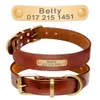 Dog Collars Leashes Personalized Dog ID Collar Genuine Leather Small Medium Dogs Cat Collar Custom Pet Name And Phone Number Free Engraving 230518