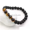 Gioielli di design con perline Moda 8Mm Occhio di tigre Ciondoli in pietra naturale Braccialetti di lava Chakra Nce Yoga Bracciale con perline Stretch Drop Dhgarden Dhyat