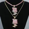 Tour de cou en gros glacé Hip Hop hommes femmes bijoux Bling 5A CZ belle Rose fleur pendentif collier