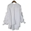 Women's Blouses Shirts Autumn Lantern Sleeve Asymmetric Ladies Tops Loose Long White Irregular Vintage 230517