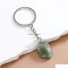 سلاسل المفاتيح Lanyards Irregar Ore Crystal Opal Stone Key Key Rings Rough Gem Charms Healing Keyrings for Women Men Drop D dhgarden dhsxj