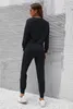 Женские брюки с двумя частями женская спортивная одежда с двумя частями, набор сплошного круглого воротника и эластичные брюки для талии S/ M/ L/ XL/ XXL Осенние костюмы 230518