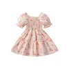 Robes de fille Toddler Girls Clothes Summer Casual A-line Dress Pink Short Puff Sleeve Floral Print