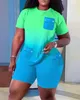 Survêtements pour femmes à la mode ensemble pour femmes européennes et américaines 2023 décontracté grande taille poche Design col rond Topshorts Y2K