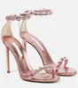 Marchio di lusso Aquazzurs Love Link Sandali con cinturino alla caviglia Tacchi alti in raso impreziositi Slingback Lady Party Abito da sposa EU35-43