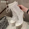 Sandals Eilyken تصميم الأزياء شبكة عالية الكعب الكعب أحذية الصنادل المتعريات مثير زقزقة أخمص القدمين T-ted القطب رقص الأخضر J230518