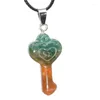 Kedjor 2023 Natural Crystal Agate Stone Heart Key Pendant Halsband för kvinnor Män Färgglada helande yogamycken