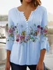 Camicette da donna Camicie Camicia Camicetta Azzurro Bianco Rosa Bottoni floreali Stampa Manica a 3/4 Casual Vacanze Essenziale Girocollo Standard 230518