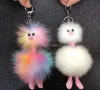 Boule de fourrure colorée porte-clés faveur du parti mignon en peluche ornements d'autruche forme animale sac à dos voiture accès FY3458 0518