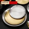 Plates 1pcs 30cm Stainless Steel Plate Single Layer Thickened Golden Disc Dessert Buffet Dinner Barbecue