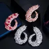 Серьги Cwwzircons Rose Gold Lating Luxury Popular Geometry Flower Red Cubic Циркония Большая свадебная серьга мода знаменитые ювелирные украшения CZ415