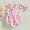 Kledingsets Baby Meisjes Zomer Rompertjes Set Schattig Konijn/Vlinder/Bloemenprint Mouwloze Jumpsuits Speelpakjes met Haarband Peuterkleding