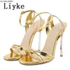 Sandals Liyke 2023 New Ankle Strap Women's High Heels Sandals Fashion Open Toe Female Wedding Dress Silver Shoes Sandalias De Mujer J230518