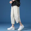 Men's Pants Mens Harem Pants Linen Youth Elastic Waist Solid color shorts Male Casual Cropped Pants 230518