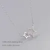 Hänghalsband riktiga 925 Sterling Silver Crystal Double Stars Necklace Rhodium Plated CZ Choker smycken för flickor