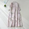 Ethnic Clothing 2023 Chinese Traditional Qipao Vintage Flower Print Cheongsam Elegant Cotton Linen Oriental Service Folk Dress