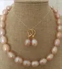 Chains Jewelry Set S Of 13-15mm South Sea Baroque Gold Pink Pearl Necklace &earring 925silver