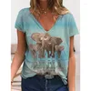 T-shirts pour femmes Le motif d'éléphant Imprimé en 3D T-shirts à col en V pour femmes Casual Lady Manches courtes Pull surdimensionné Tops à la mode Femmes