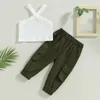 Kläder set sommarflickor Kläduppsättningar Solid Color Sleeveless Tops och stretch Casual Cargo Pants Baby Clothes Children Barn Outfits